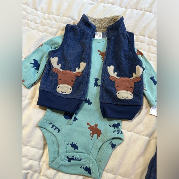 CARTER’S Just One You 🩵Baby Boy Deer 3 Piece Outfit, NWT - Picture 5 of 8